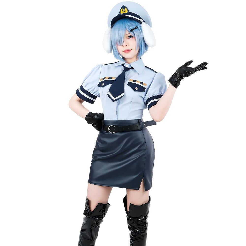 4076 Rem Cosplay Costume Re Zero Cosplay Hat Ear Police Uniform